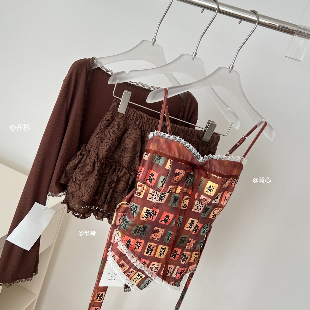 Sling Casual vest summer short skirt 3pcs set