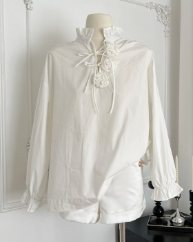 Bandage lantern sleeve burr white flowers shirt