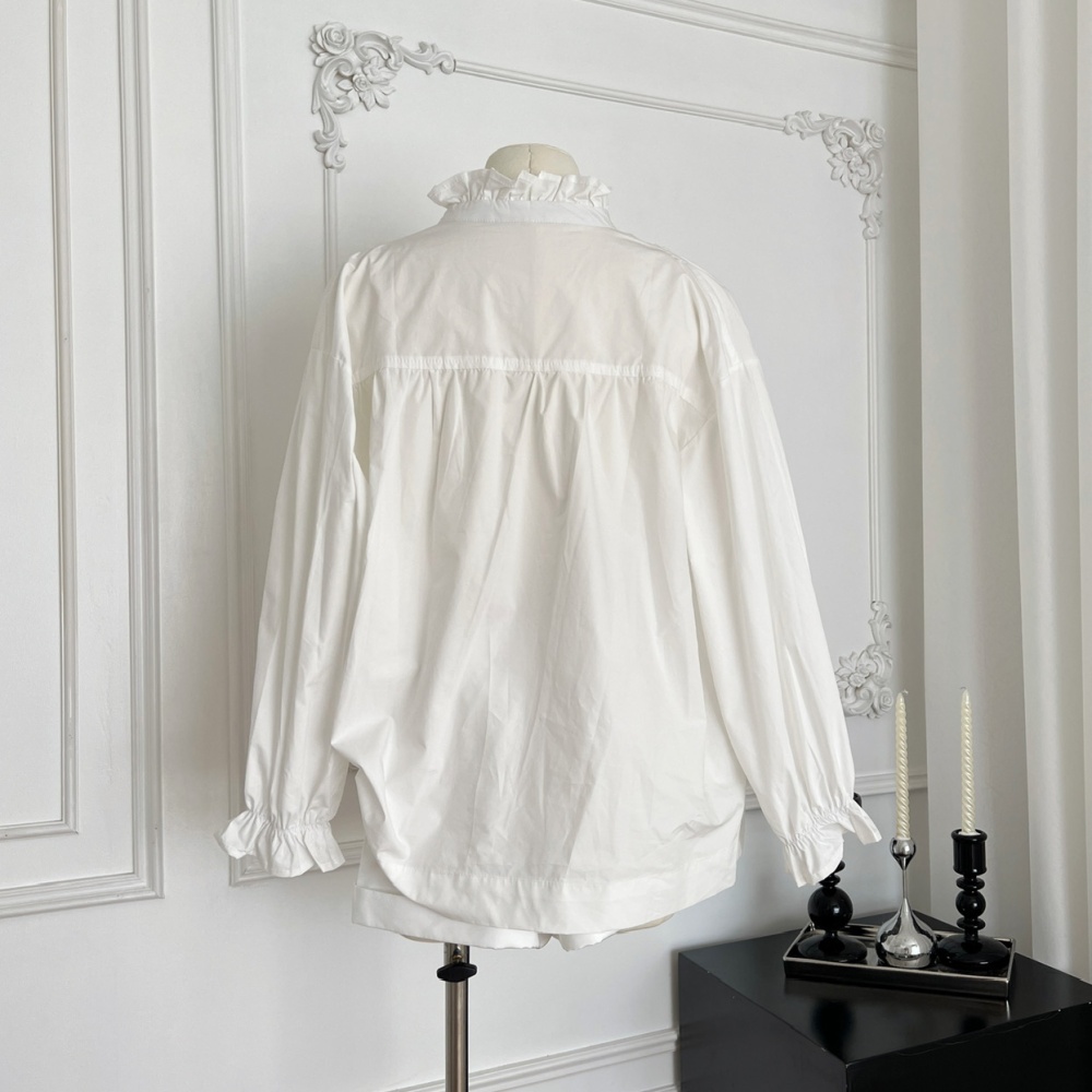 Bandage lantern sleeve burr white flowers shirt