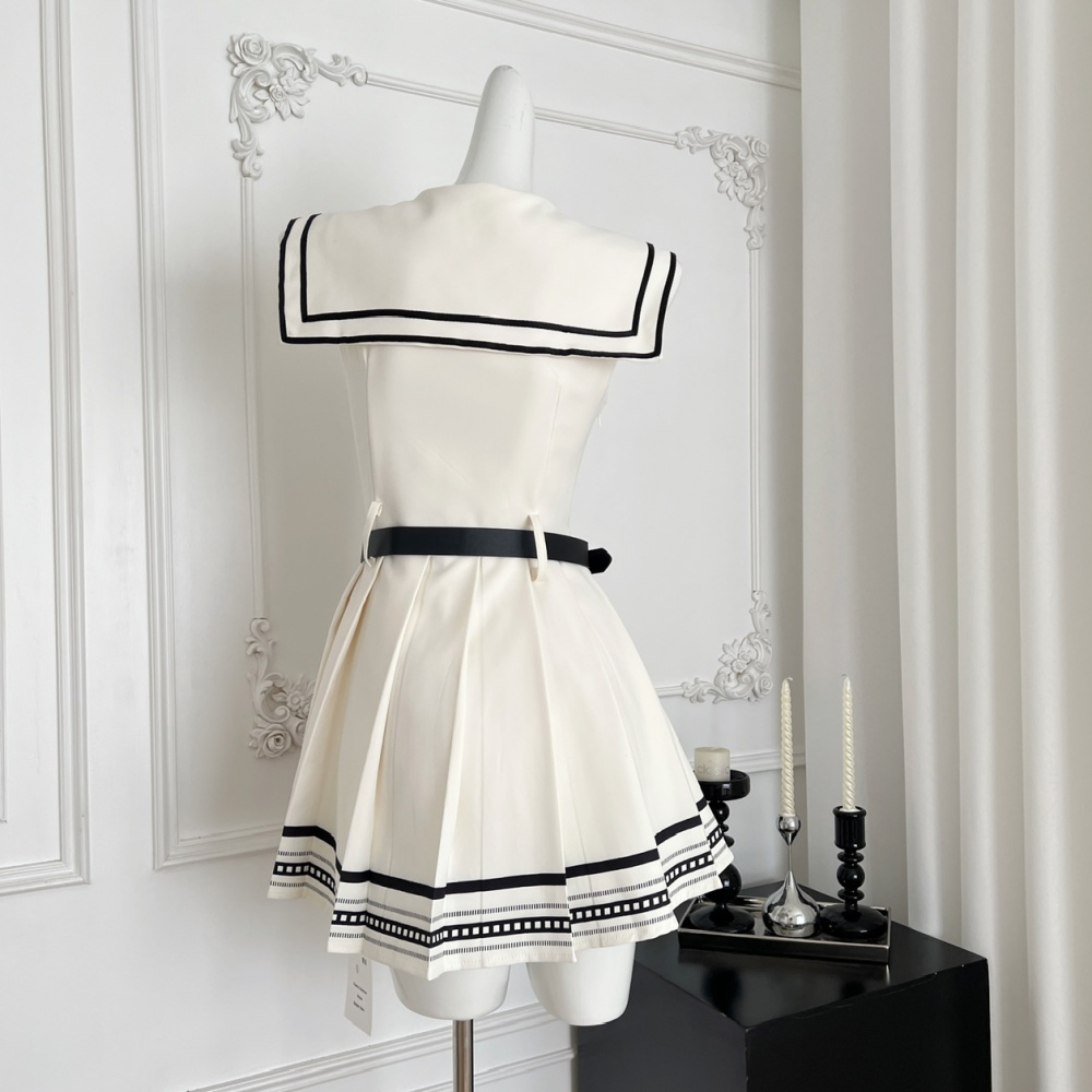 College slim college style dress navy summer T-back