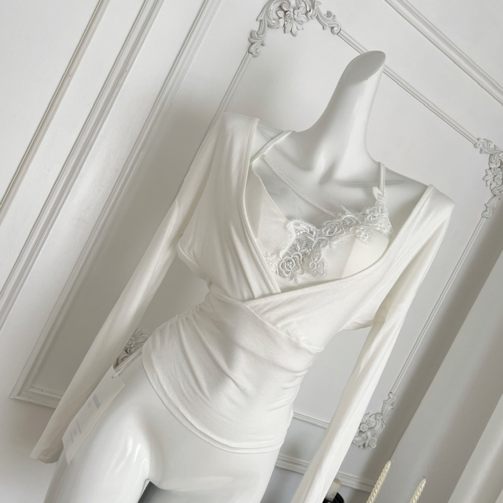 Spicegirl thin lace T-shirt pinched waist slim halter tops