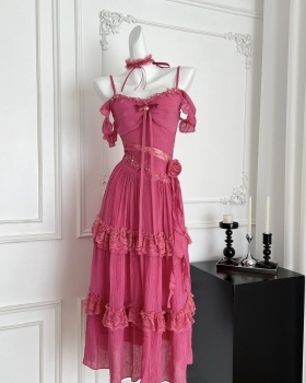 Summer pinched waist long dress sweet dress for women