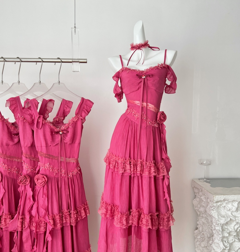 Summer pinched waist long dress sweet dress for women