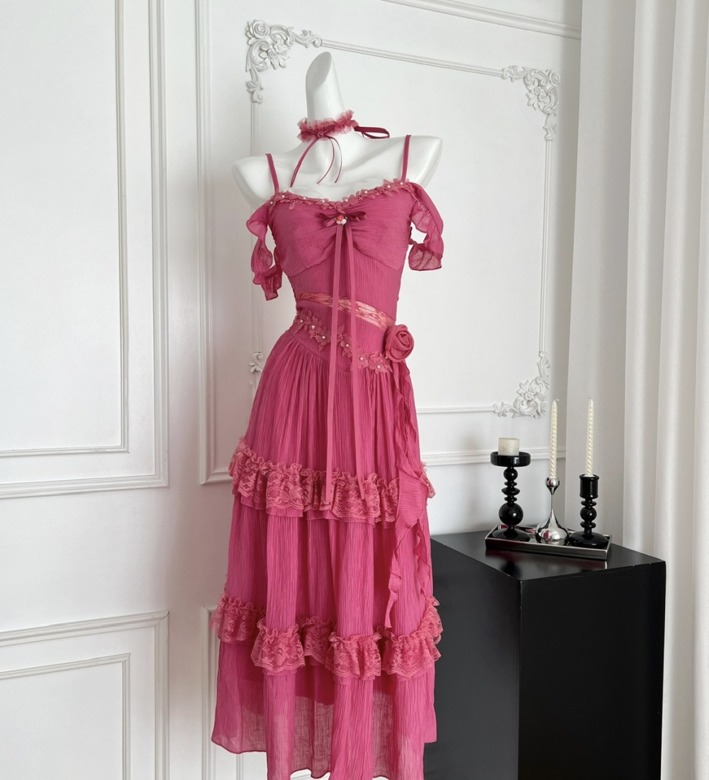 Summer pinched waist long dress sweet dress for women