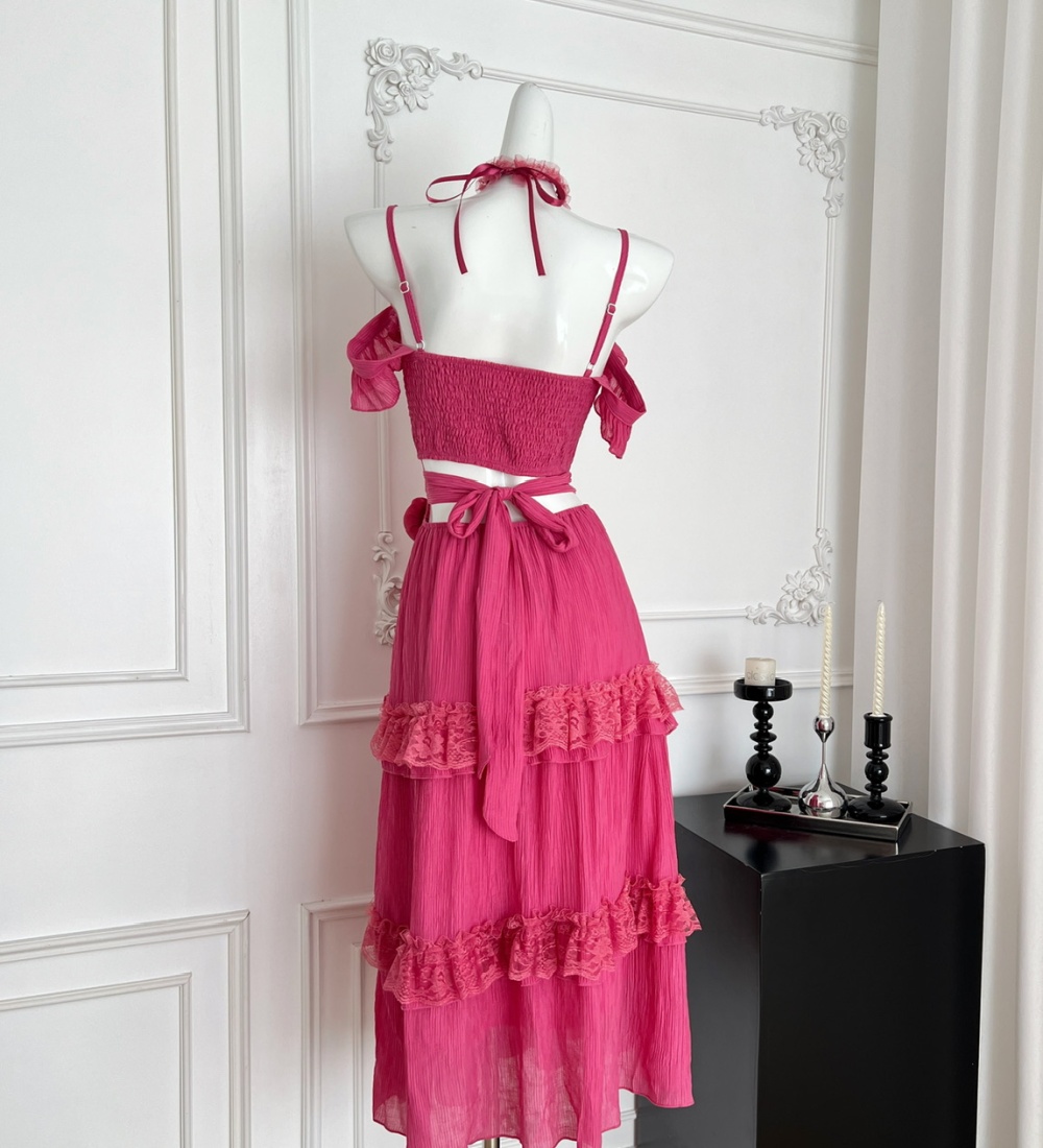 Summer pinched waist long dress sweet dress for women