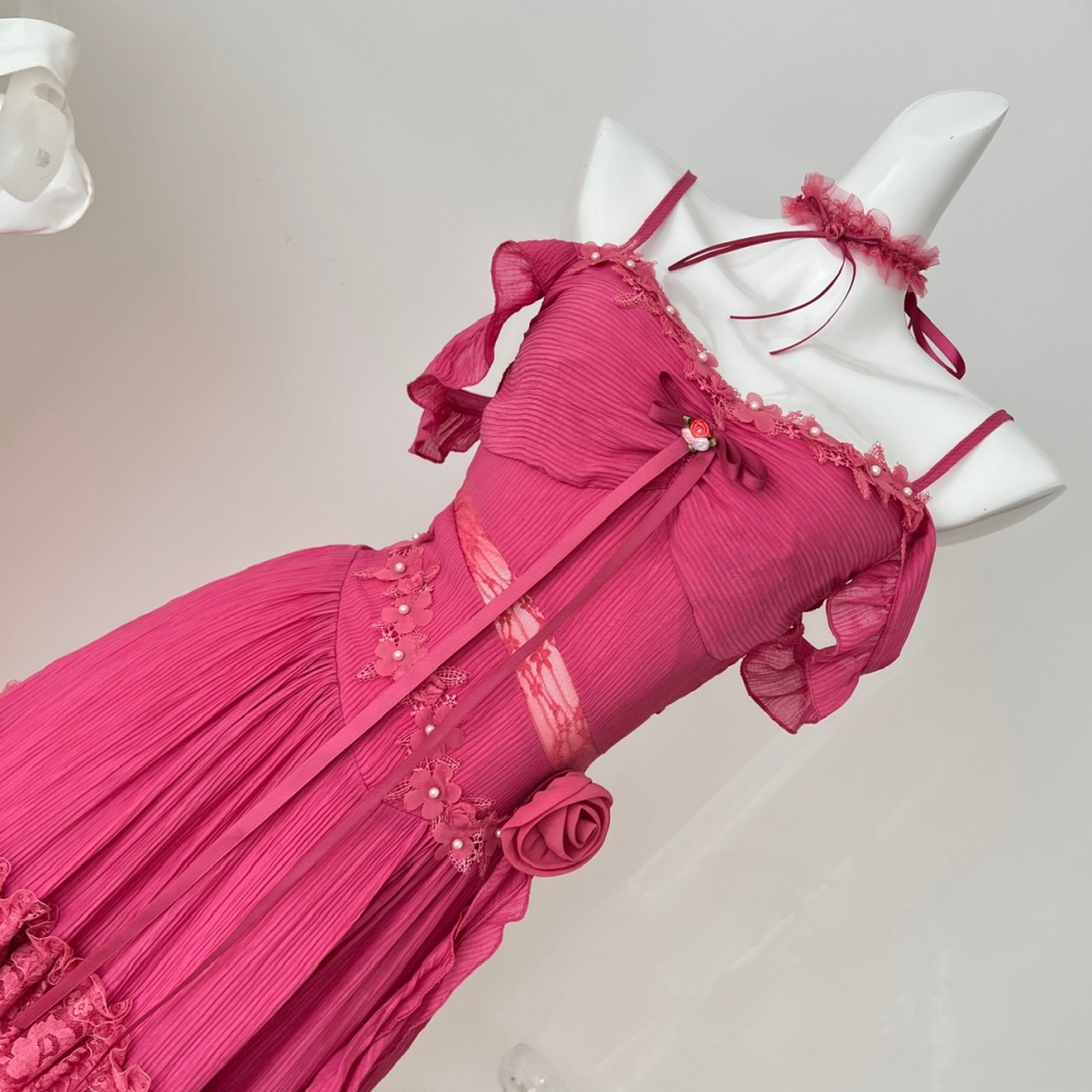 Summer pinched waist long dress sweet dress for women