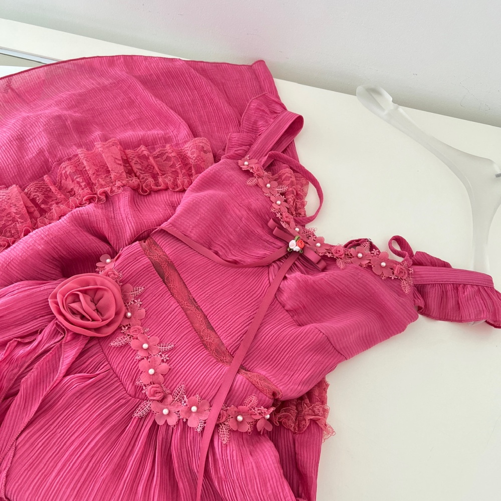 Summer pinched waist long dress sweet dress for women