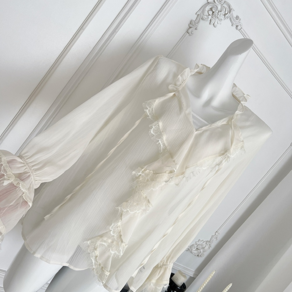 Lotus leaf edges France style romantic small shirt 2pcs set
