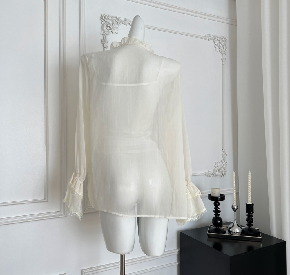 Lotus leaf edges France style romantic small shirt 2pcs set
