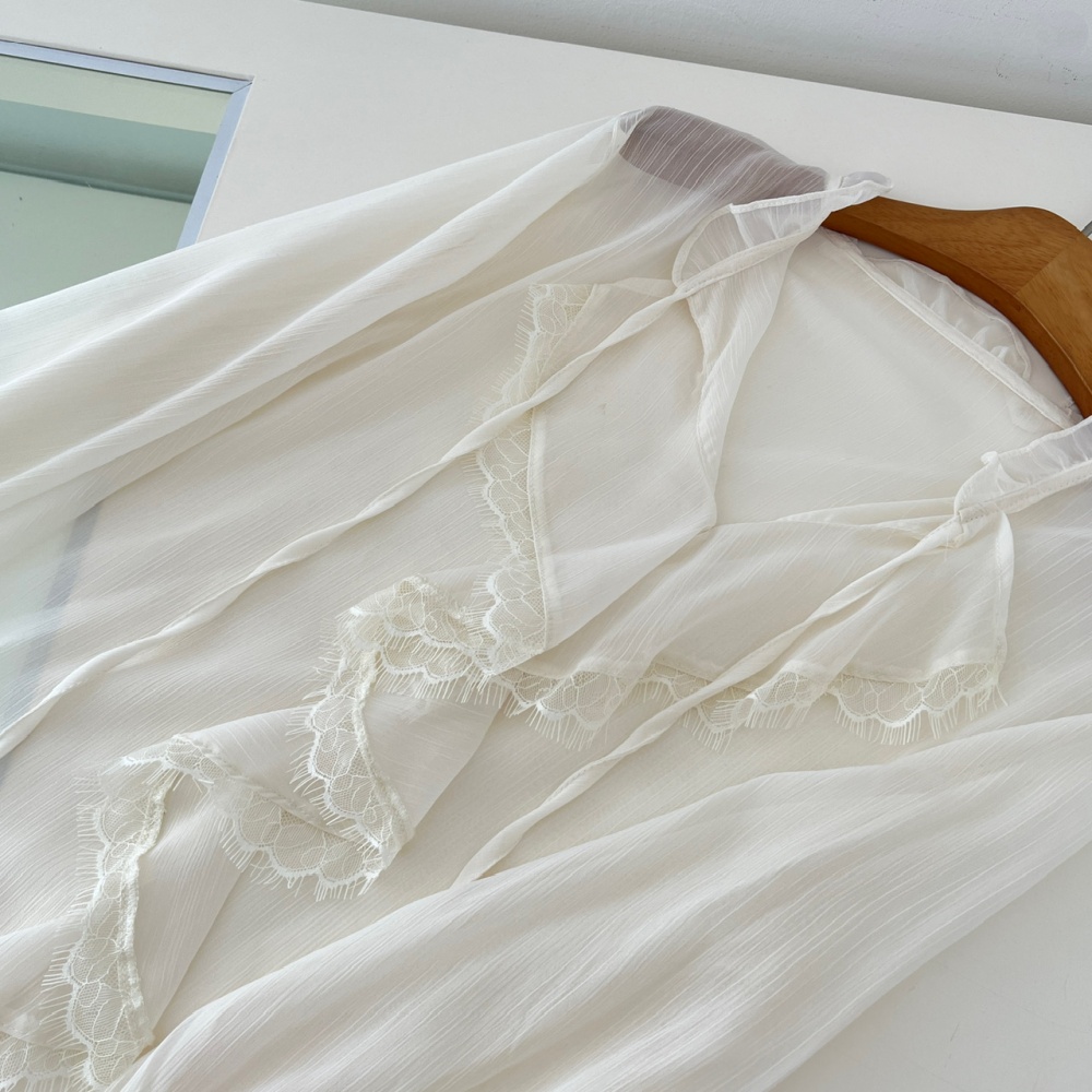 Lotus leaf edges France style romantic small shirt 2pcs set