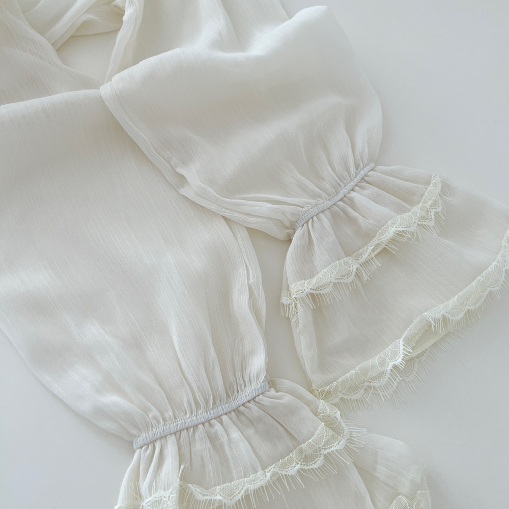 Lotus leaf edges France style romantic small shirt 2pcs set