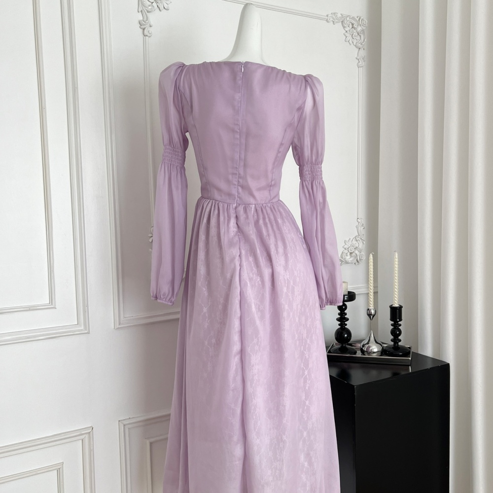 Long retro purple square collar dress for women