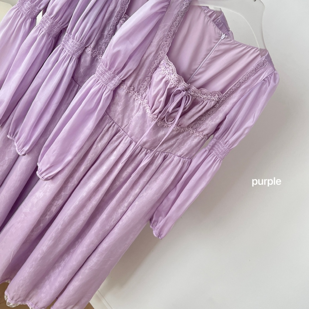 Long retro purple square collar dress for women