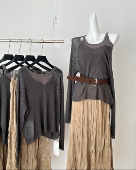 Velvet autumn temperament vest knitted sling tops 3pcs set