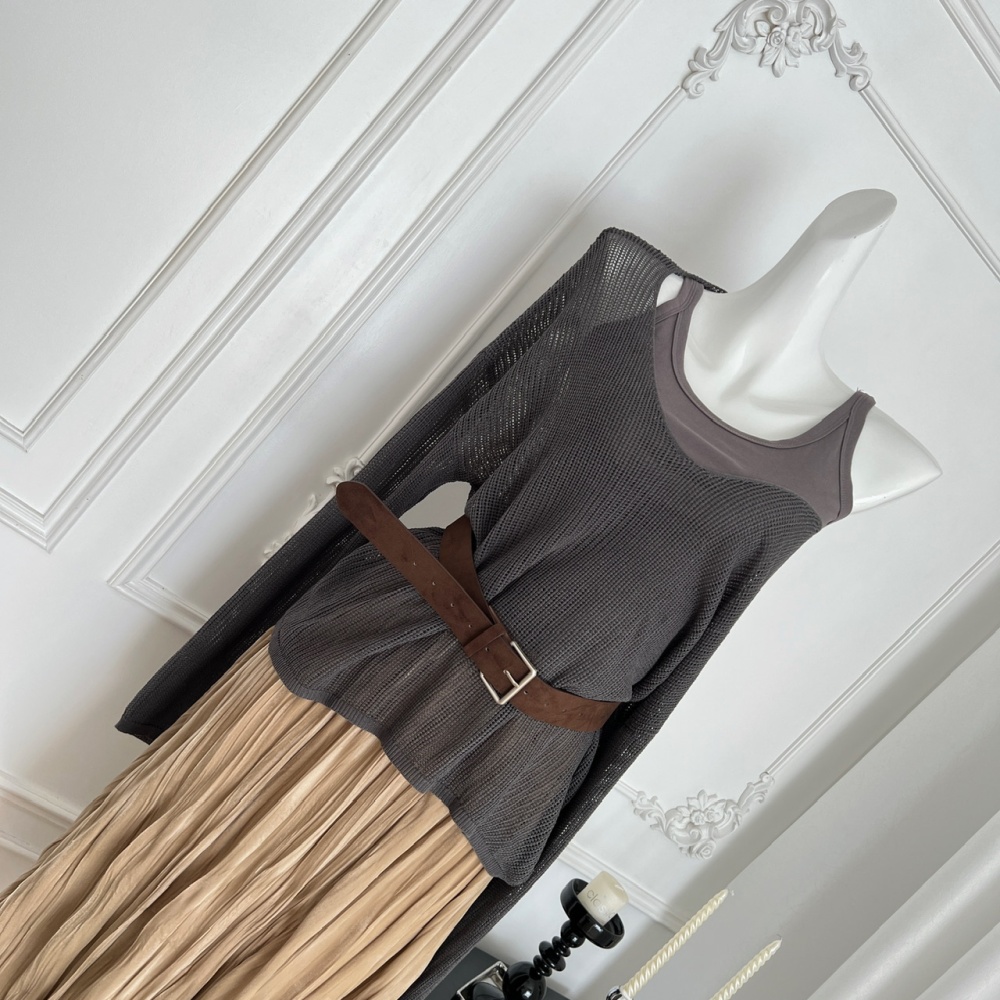 Velvet autumn temperament vest knitted sling tops 3pcs set