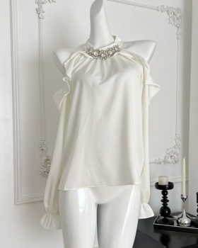 Hollow lotus leaf edges shirt France style tops for women
