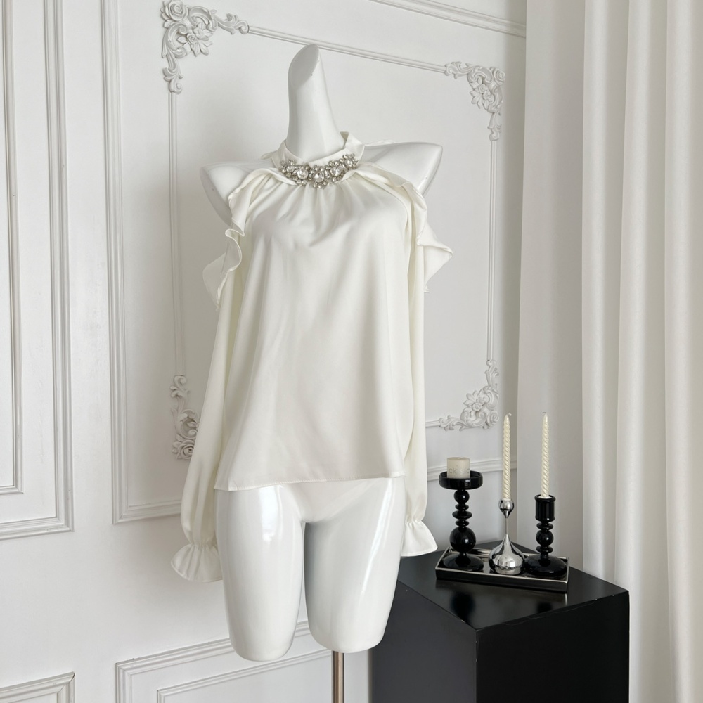 Hollow lotus leaf edges shirt France style tops for women