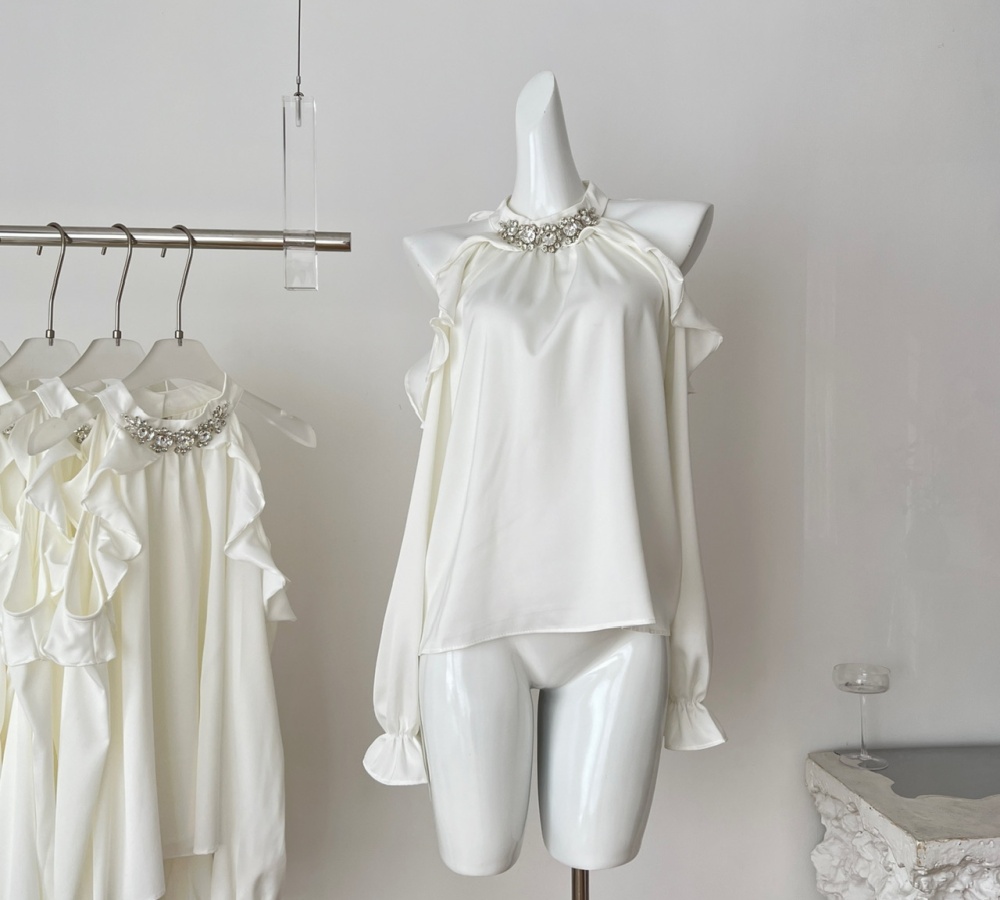 Hollow lotus leaf edges shirt France style tops for women