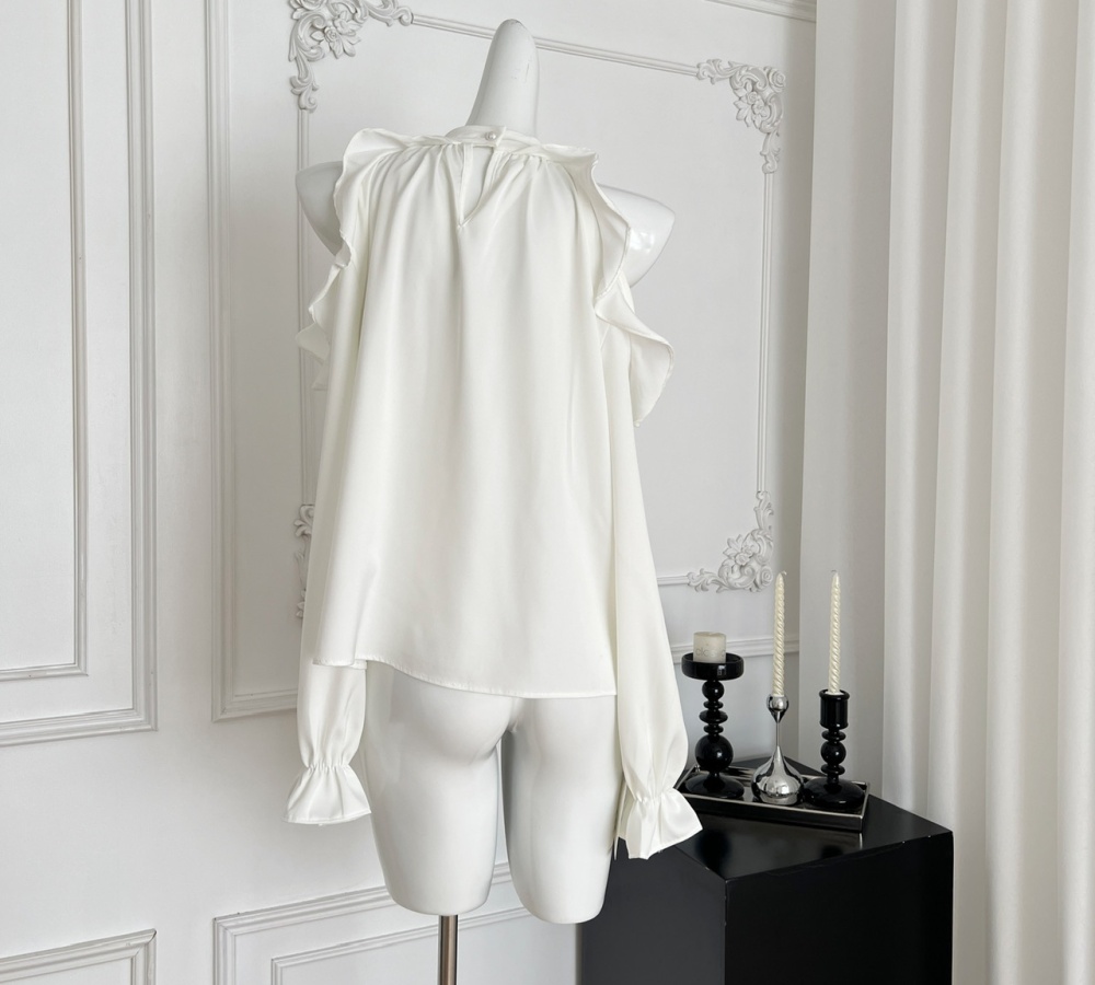 Hollow lotus leaf edges shirt France style tops for women