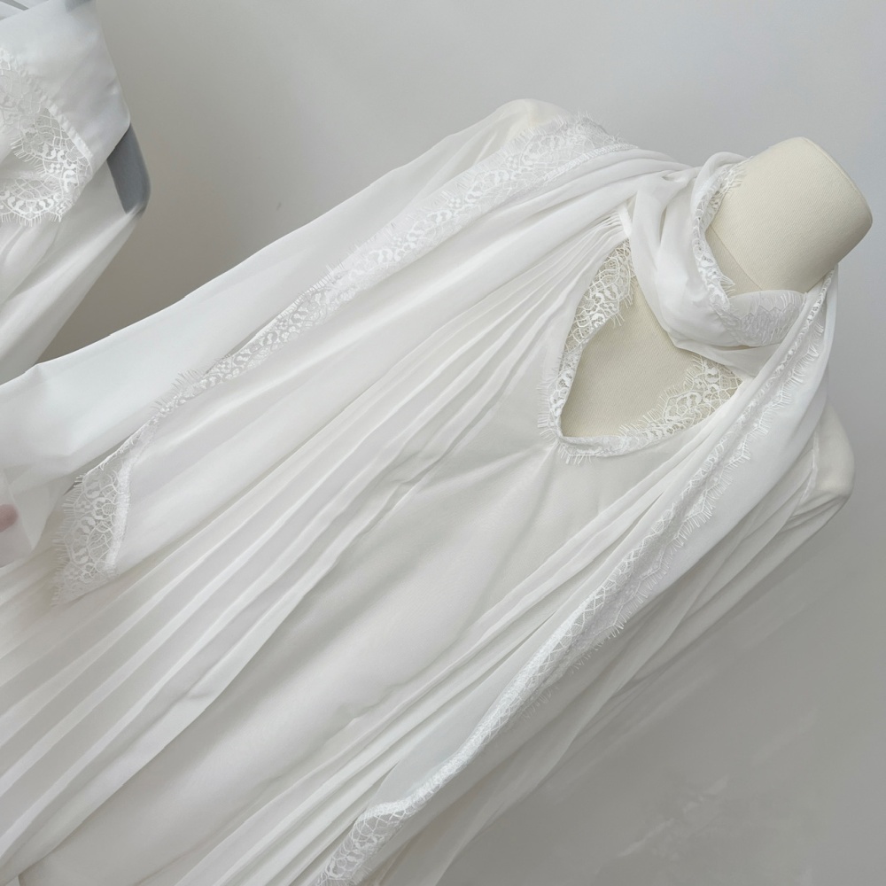 Lace imitation silk white crimp tops for women