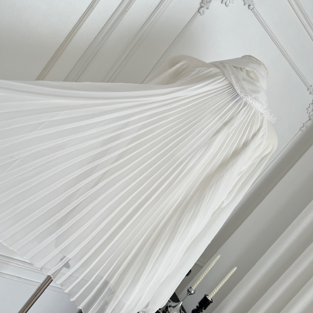 Lace imitation silk white crimp tops for women