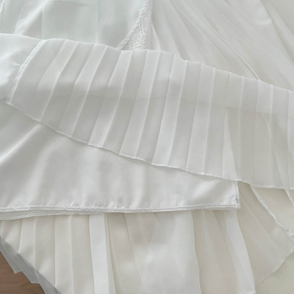 Lace imitation silk white crimp tops for women