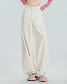 Autumn high waist loose jeans wide leg mopping pants for women