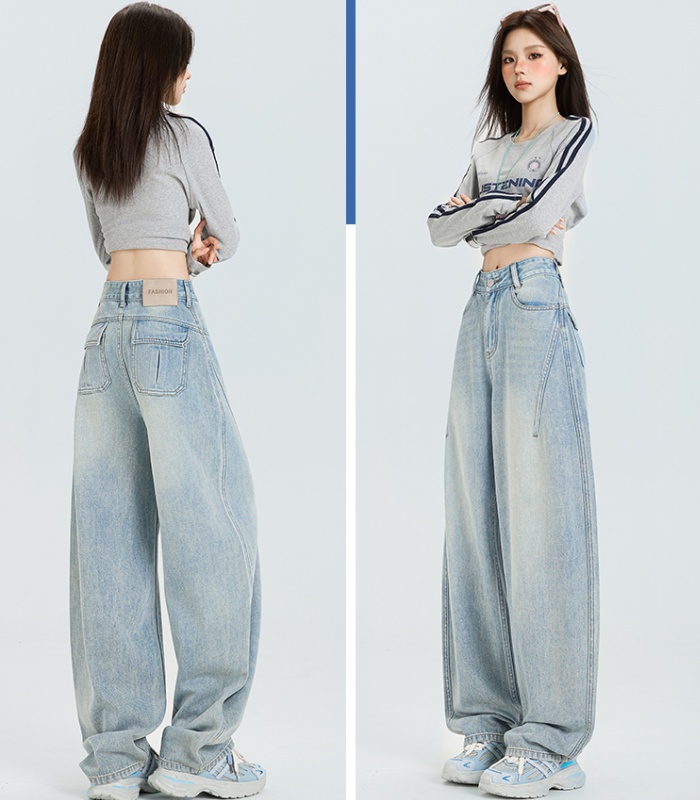 Autumn high waist loose jeans wide leg mopping pants for women