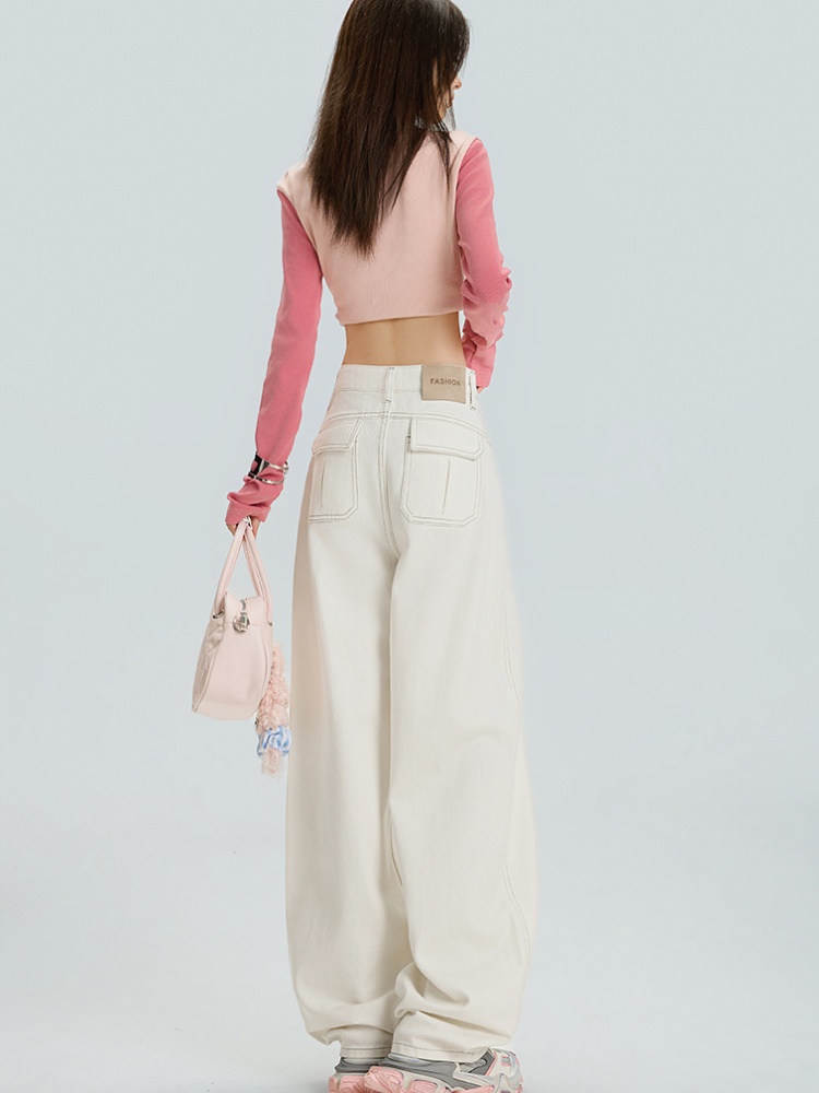 Autumn high waist loose jeans wide leg mopping pants for women