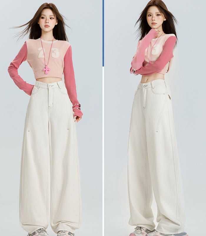 Autumn high waist loose jeans wide leg mopping pants for women