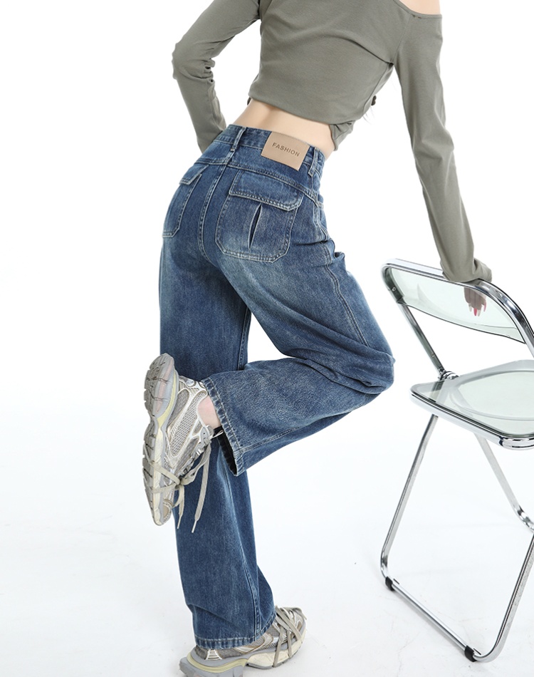 Autumn high waist loose jeans wide leg mopping pants for women