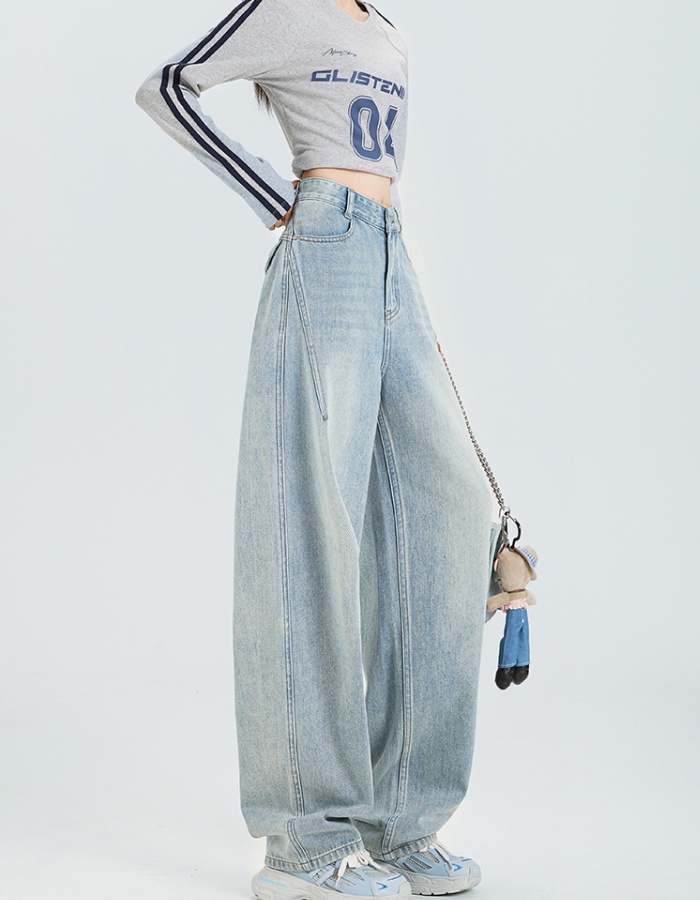Autumn high waist loose jeans wide leg mopping pants for women