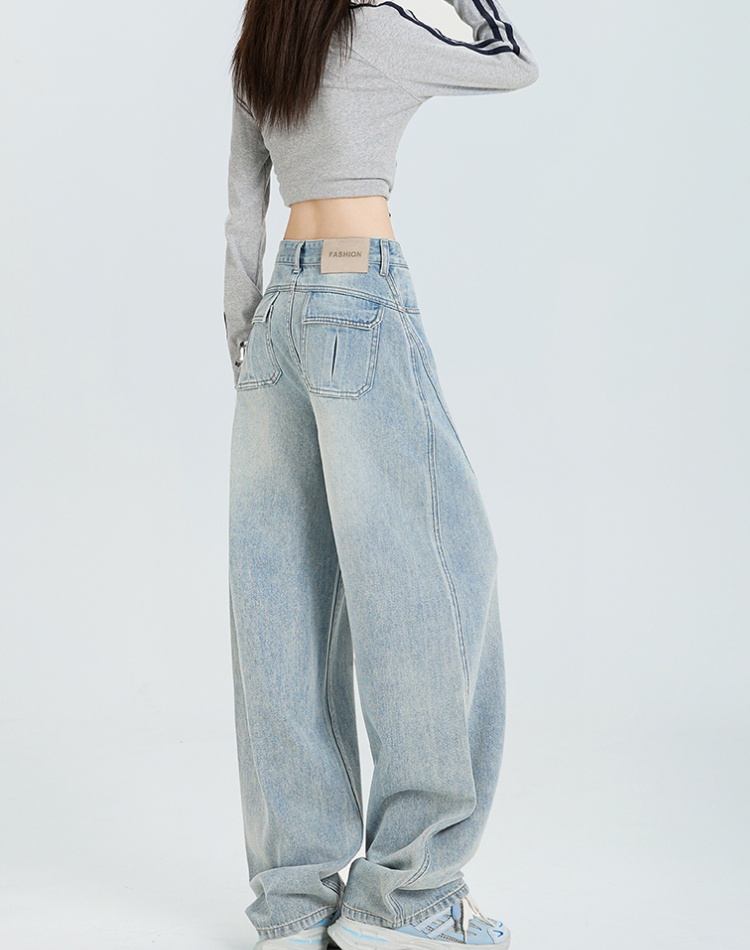 Autumn high waist loose jeans wide leg mopping pants for women