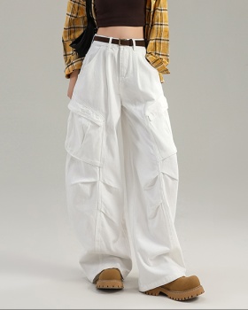 Wide leg loose long pants lengthen khaki jeans for women