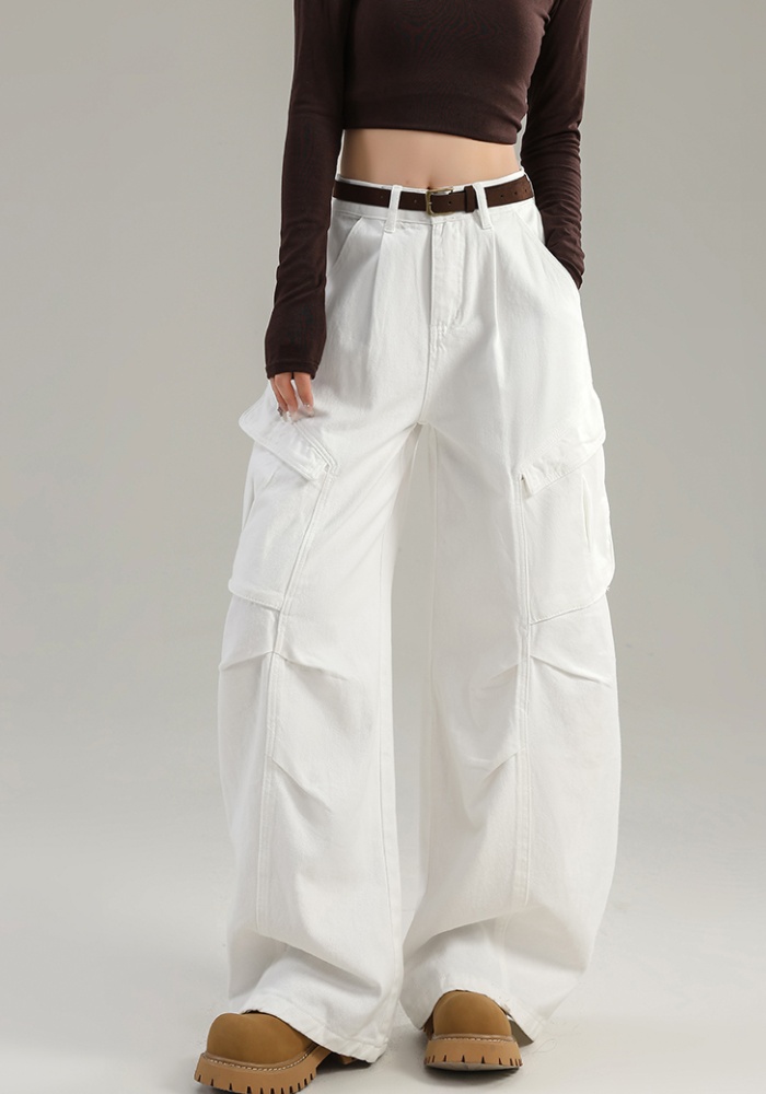 Wide leg loose long pants lengthen khaki jeans for women