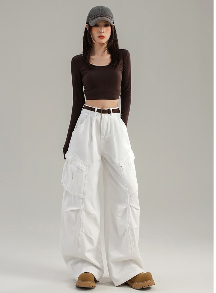 Wide leg loose long pants lengthen khaki jeans for women