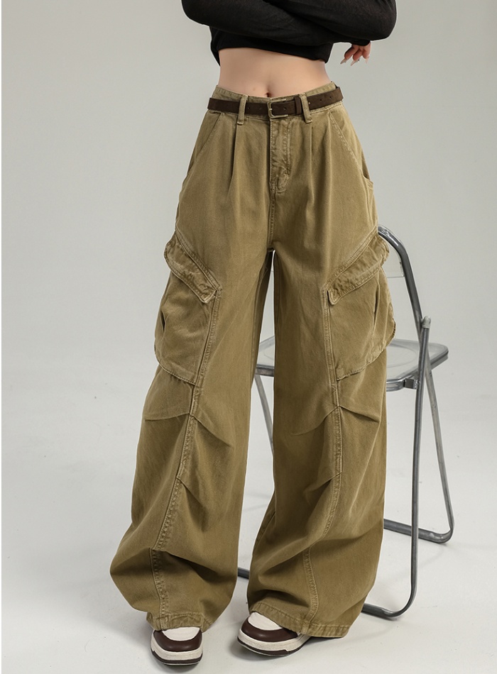 Wide leg loose long pants lengthen khaki jeans for women