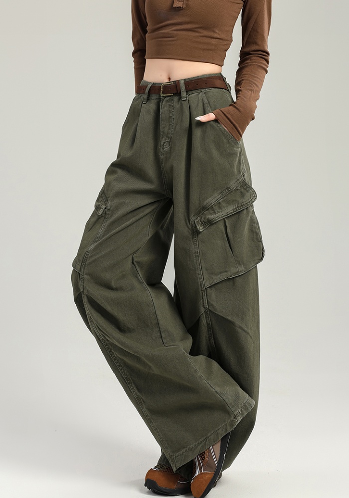 Wide leg loose long pants lengthen khaki jeans for women