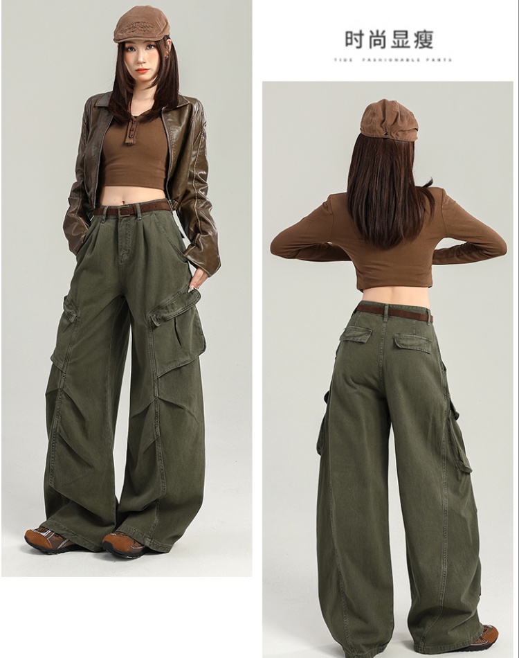 Wide leg loose long pants lengthen khaki jeans for women