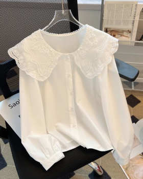 Crochet autumn shirt doll collar white tops for women