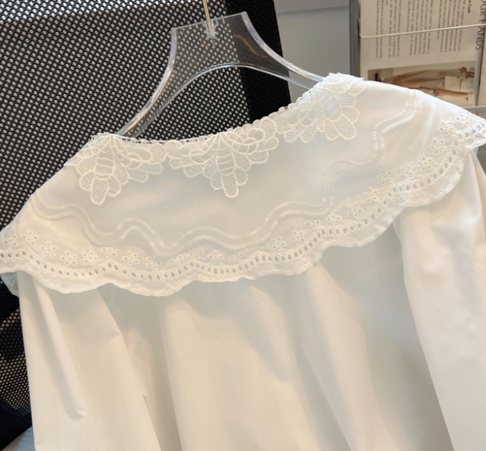 Crochet autumn shirt doll collar white tops for women