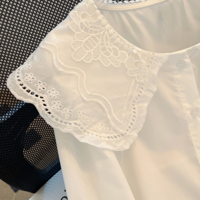 Crochet autumn shirt doll collar white tops for women