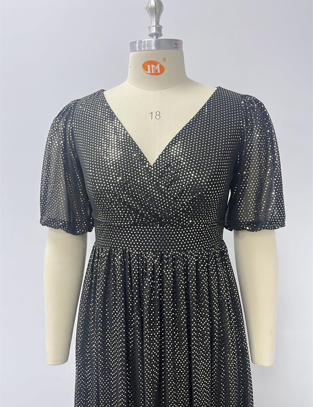 Big skirt V-neck short sleeve large yard splice dress