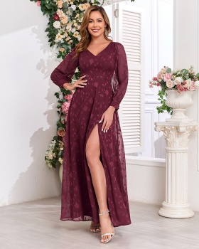 Lace high split dress European style formal dress
