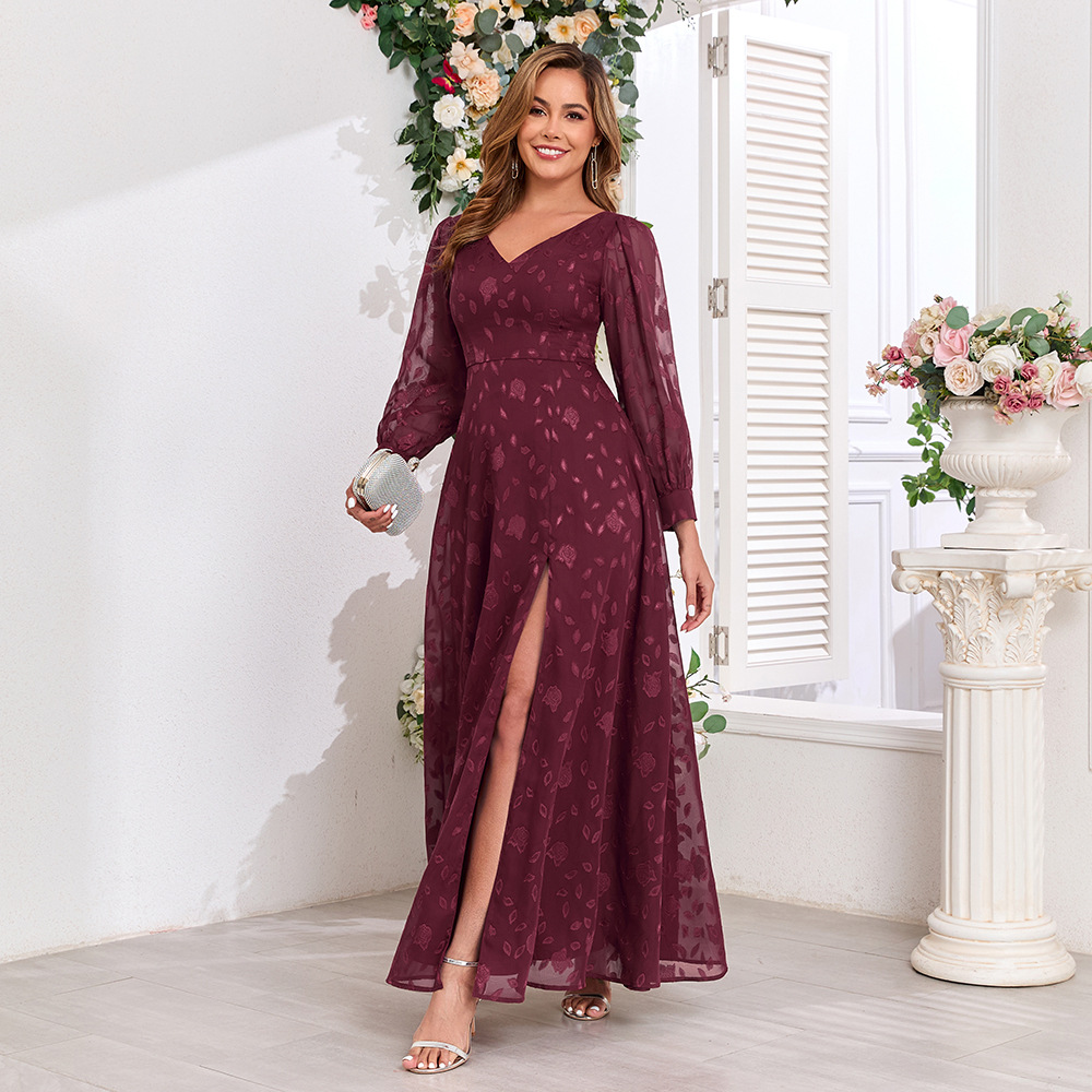 Lace high split dress European style formal dress
