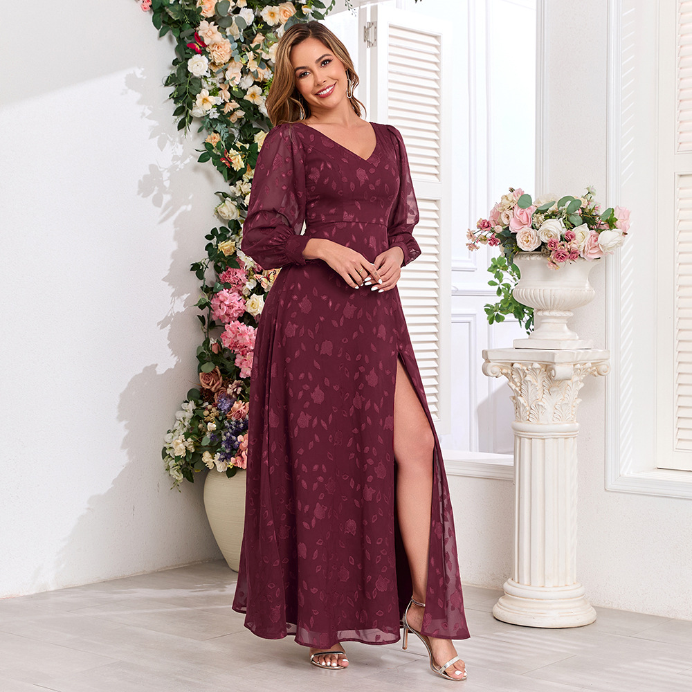 Lace high split dress European style formal dress