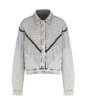 Tassels loose denim jacket metal autumn coat for women