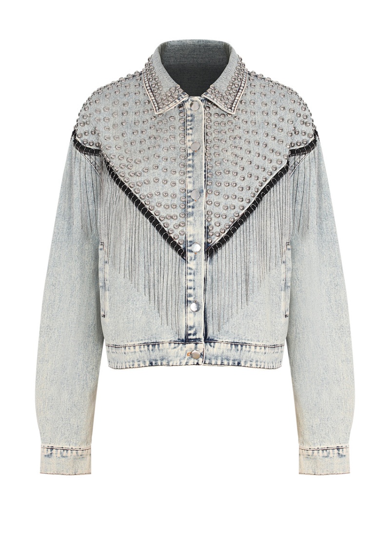 Tassels loose denim jacket metal autumn coat for women