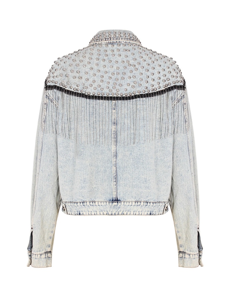 Tassels loose denim jacket metal autumn coat for women
