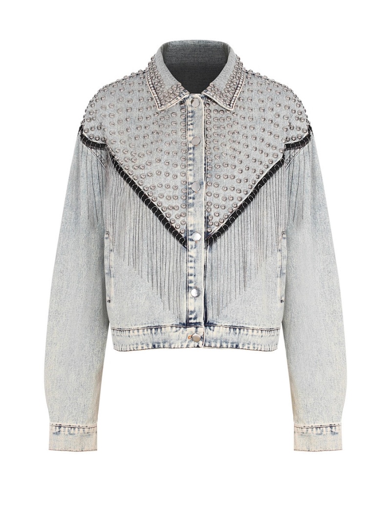 Tassels loose denim jacket metal autumn coat for women